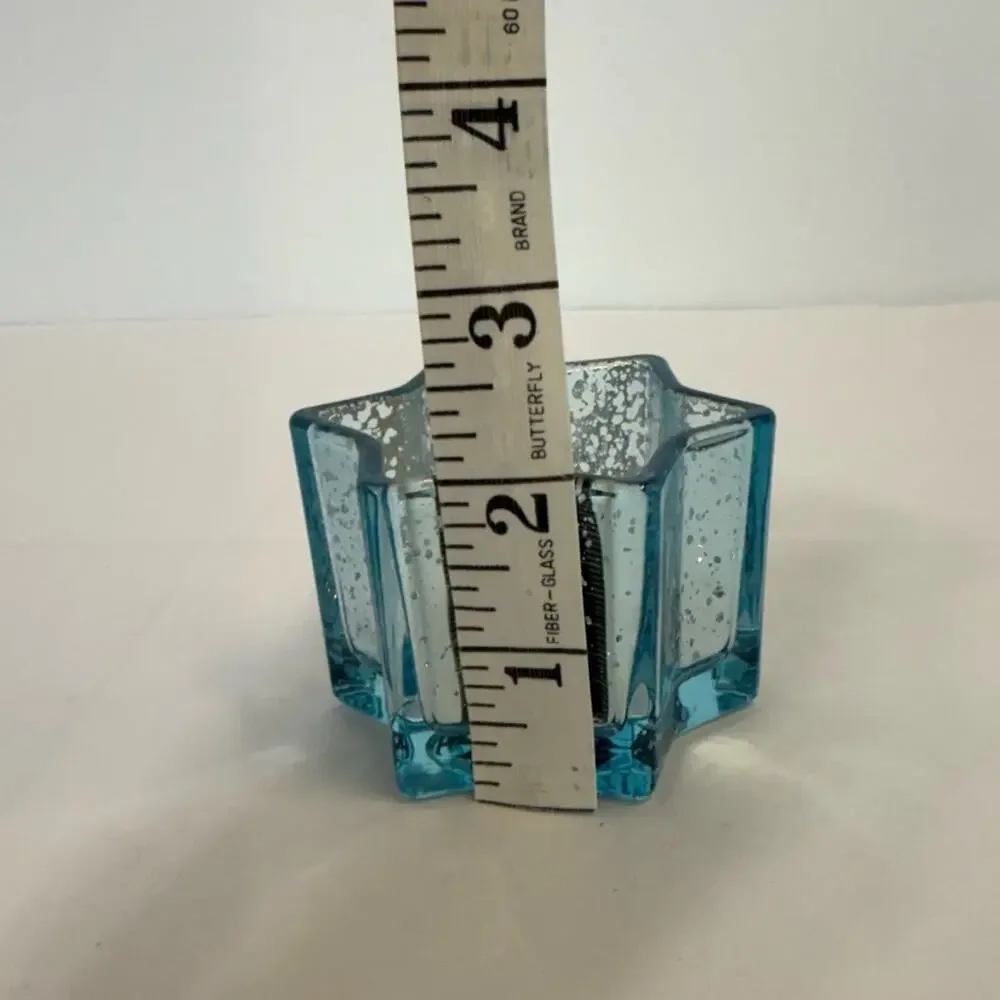 Blue Glass Star Candle Holder Teal Votive Coastal Decor NEW